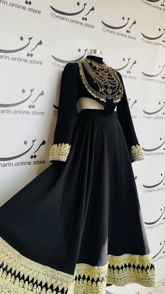 π Luxury Black & Gold Afghan Dress