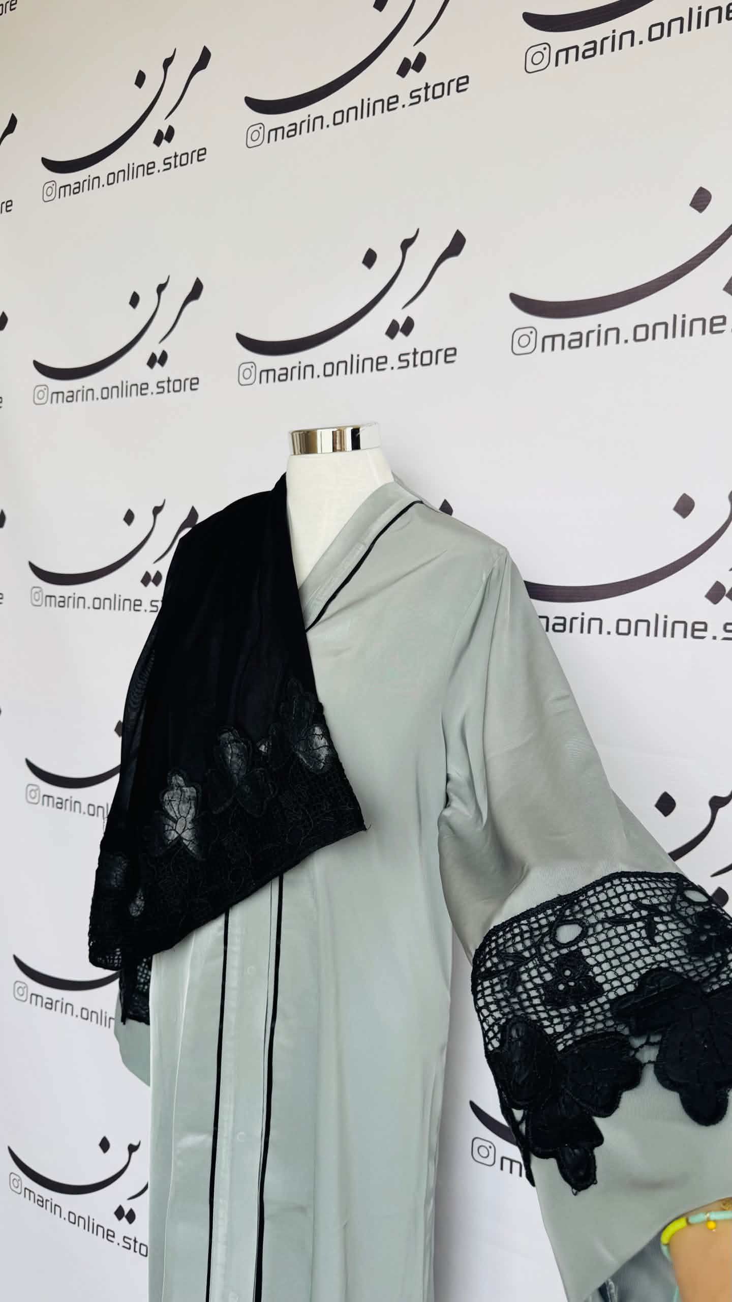 Sage Green Abaya with Black Lace