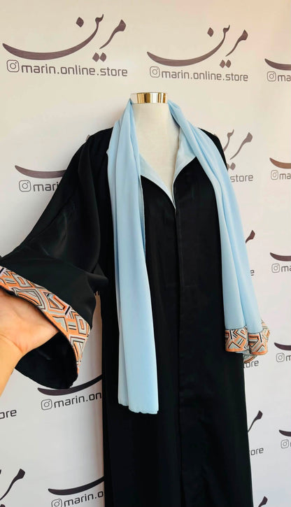 Black Abaya with Sky Blue Accents
