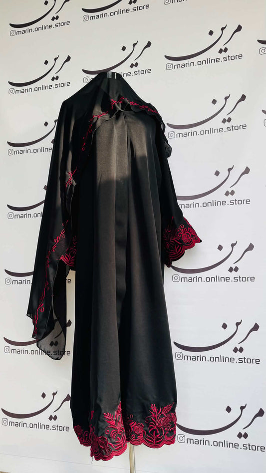 Elegant Abaya with Red Embroidery
