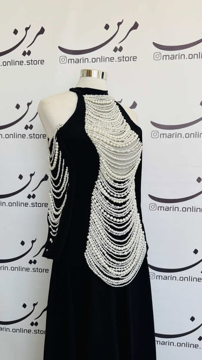🤍 Pearl Statement Black Dress