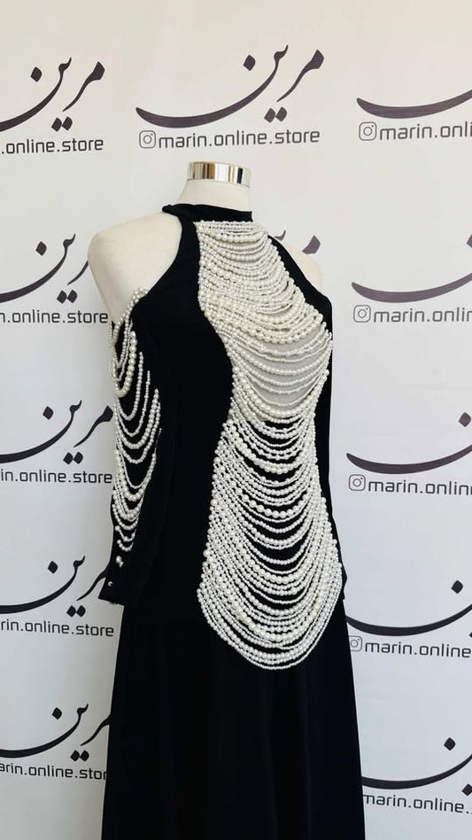 🤍 Pearl Statement Black Dress
