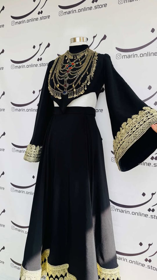 👑 Luxury Black &amp; Gold Afghan Dress