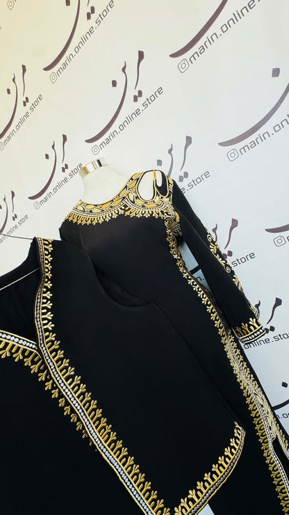 ✨ Black &amp; Gold Embroidered Dress