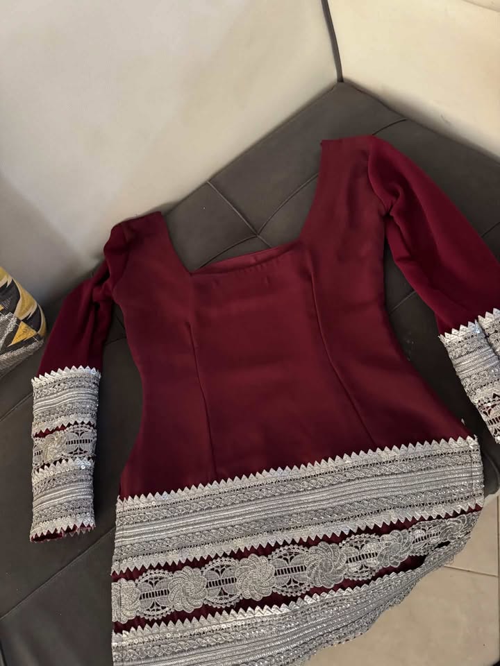 Burgundy Traditional Afghan Dress