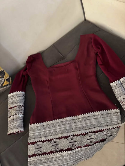 Burgundy Traditional Afghan Dress