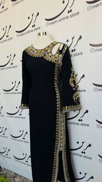 ✨ Black &amp; Gold Embroidered Dress