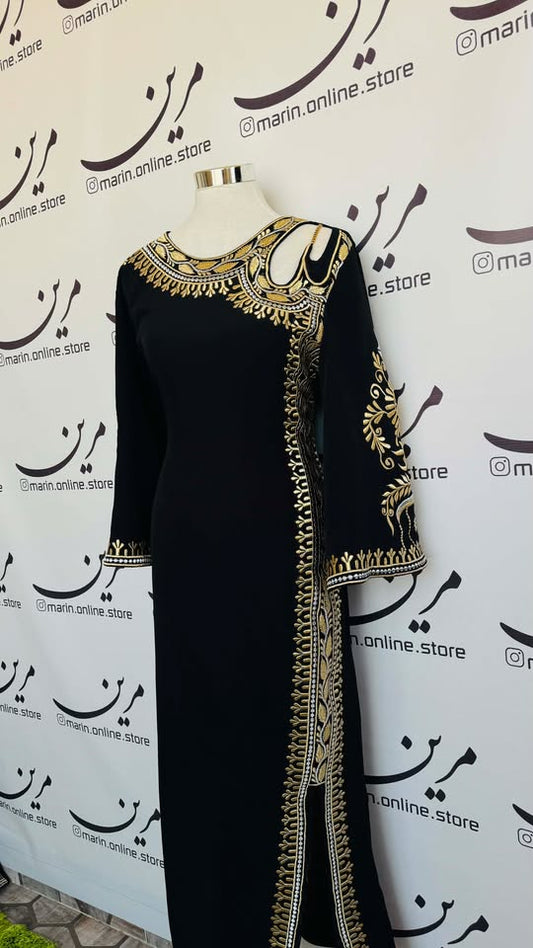 ✨ Black &amp; Gold Embroidered Dress