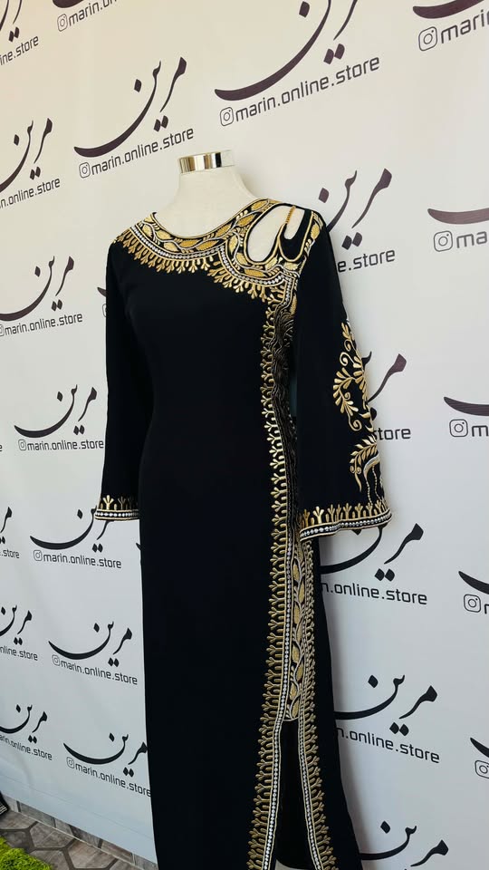 ✨ Black &amp; Gold Embroidered Dress