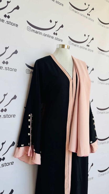 Blush Pink &amp; Black Elegant Abaya