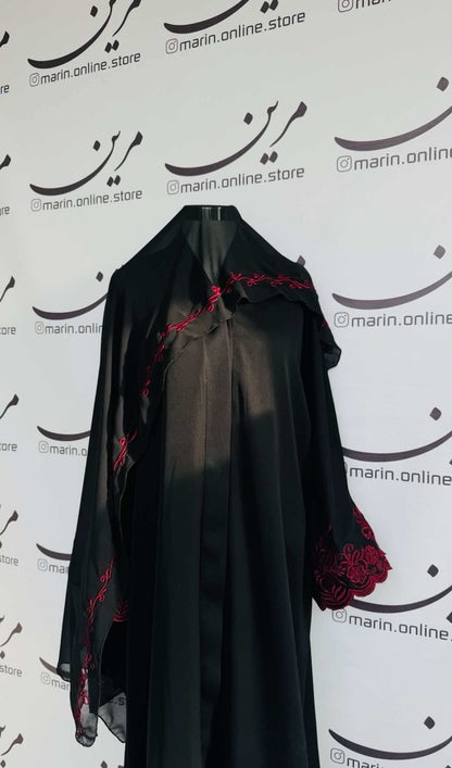 Elegant Abaya with Red Embroidery