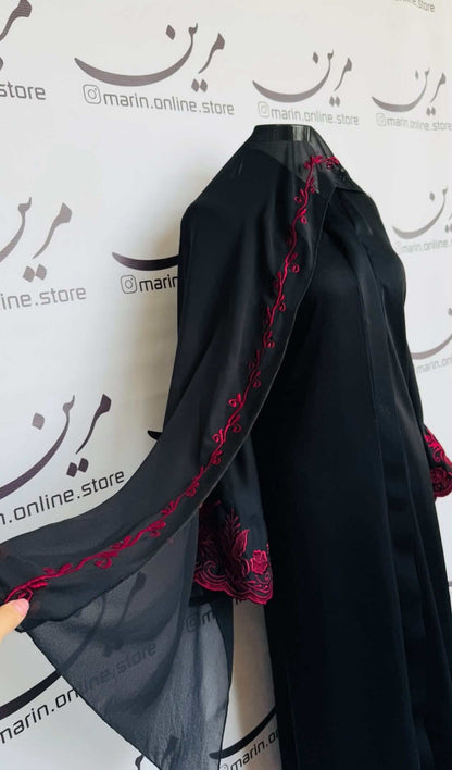 Elegant Abaya with Red Embroidery