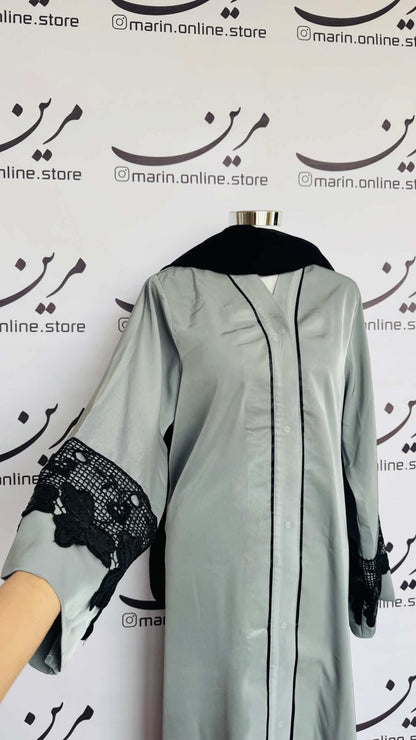 Sage Green Abaya with Black Lace
